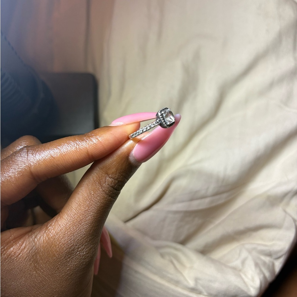 Pandora Square Sparkle Halo Ring